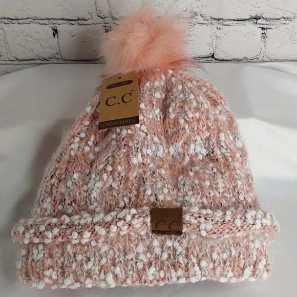 'C.C BEANIE' FLEECE~LINED POM-POM BEANIE ROSEA - Picture 3 of 16